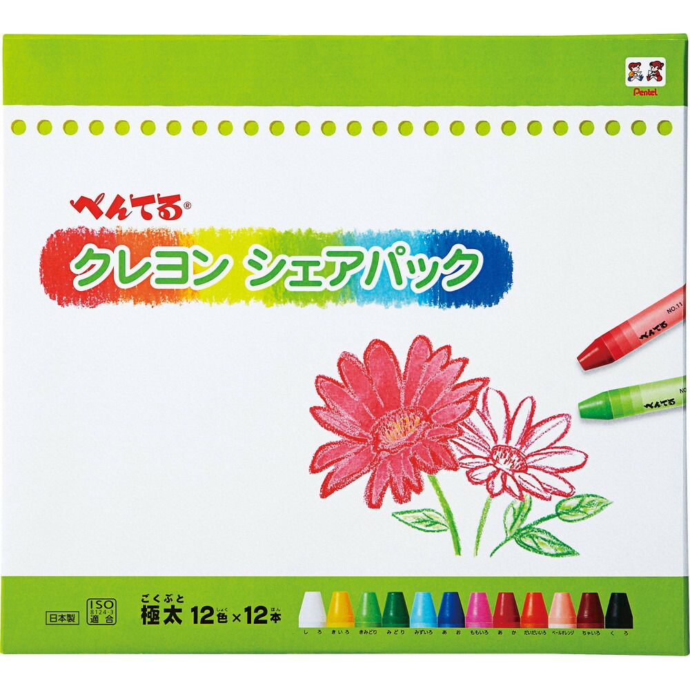 まとめ買い ぺんてる クレヨン シェアパック 12色×12本セット PTCGSP-12 ×3セット