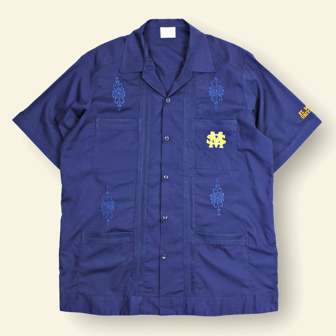 メキシコ製 ABDALA キューバシャツ ネイビー 40size GUAYABERAS