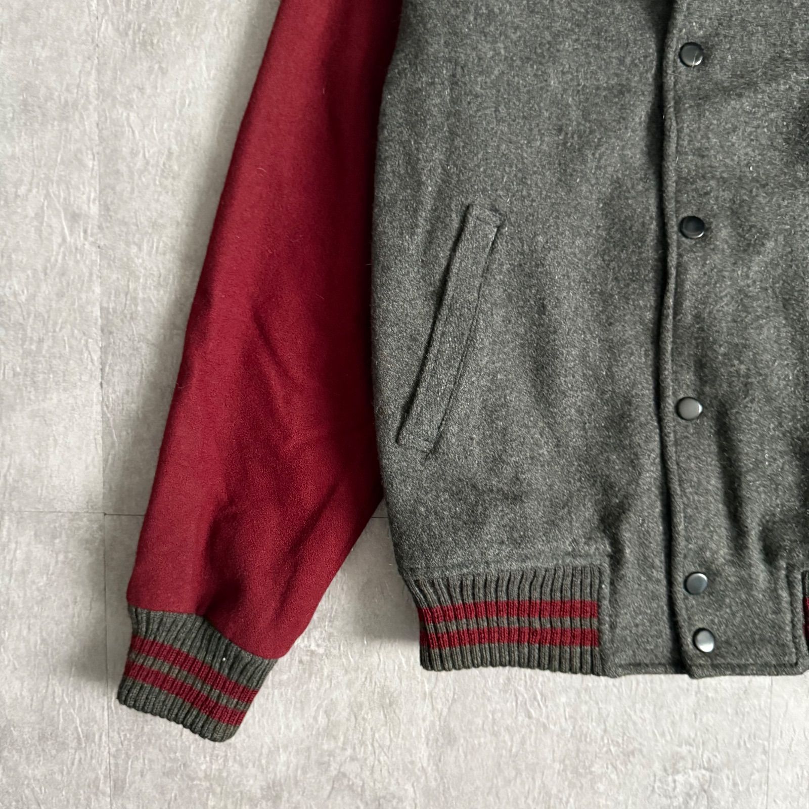 希少【VINTAGE】80s 90s 切替ウールビンテージスタジャン レトロ古着 古着 80s USA製 豪華 ステッチ パデット 襟付き コーデュロイ