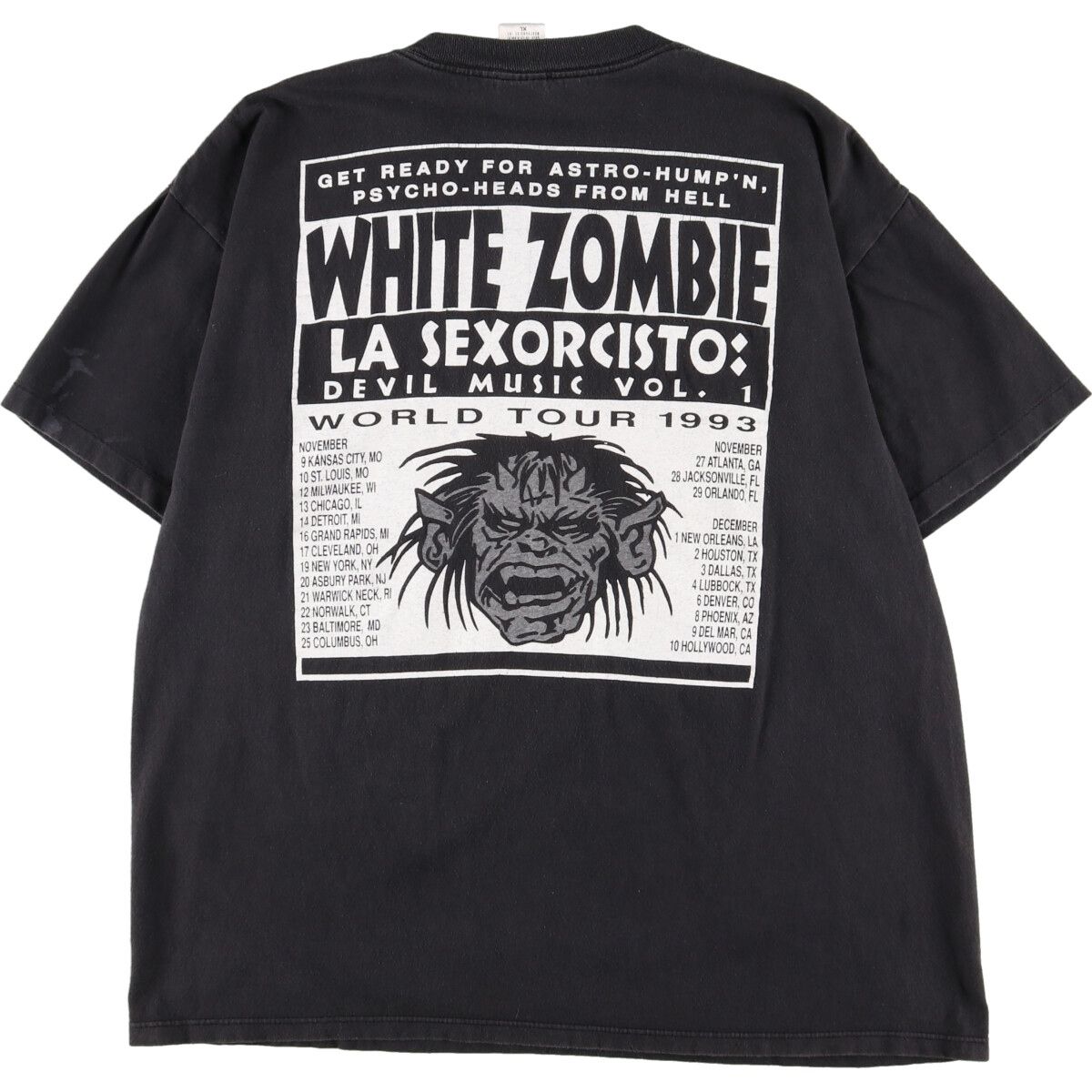 古着 90年代 GEM WHITE ZOMBIE ホワイトゾンビ WORLD TOUR 1993 両面プリント バンドTシャツ バンT USA製  メンズXL/evb002107