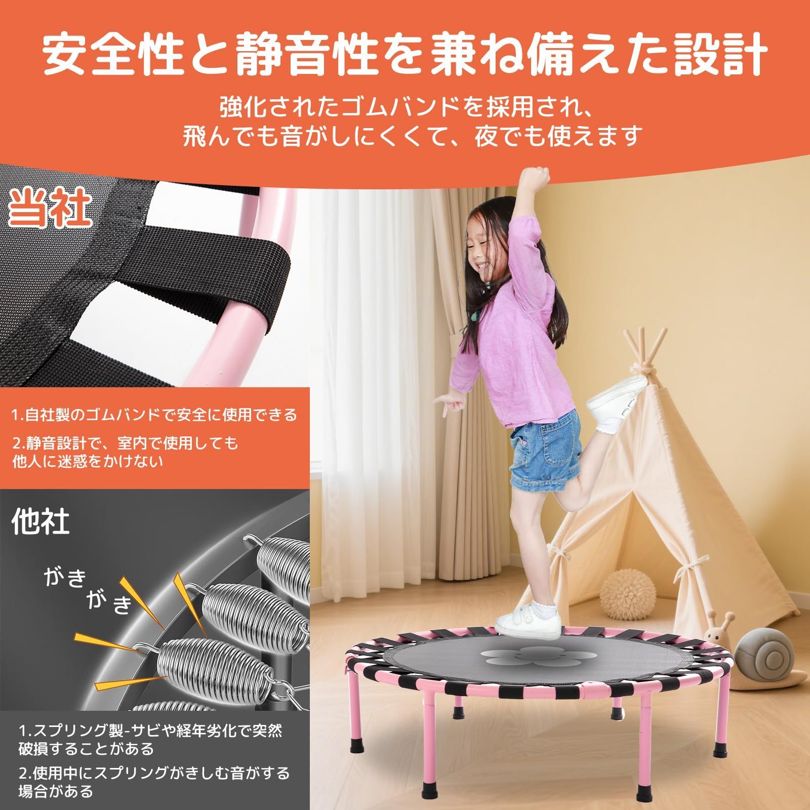 品質保証で、高速配送！ UNE トランポリン 室内 子供用トランポリン かわいい花柄 直径 95cm とらんほりん 折りたたみ式 耐久性 床保護 フィットネス用トランポリン 6脚管安定設計 耐荷重70kg 高弾力 トランポリン カバー トレーニング エクササイズ 遊び 家庭用 ☆2025年・新作送料無料。