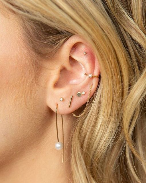 ゾイチッコ レディース ピアス・イヤリング アクセサリー 14K Yellow Gold Prong Diamonds Diamond Double Stud Bead Chain Single Earring 送料無料 ゾイチッコ レディース ピアス・イヤリング アクセサリー