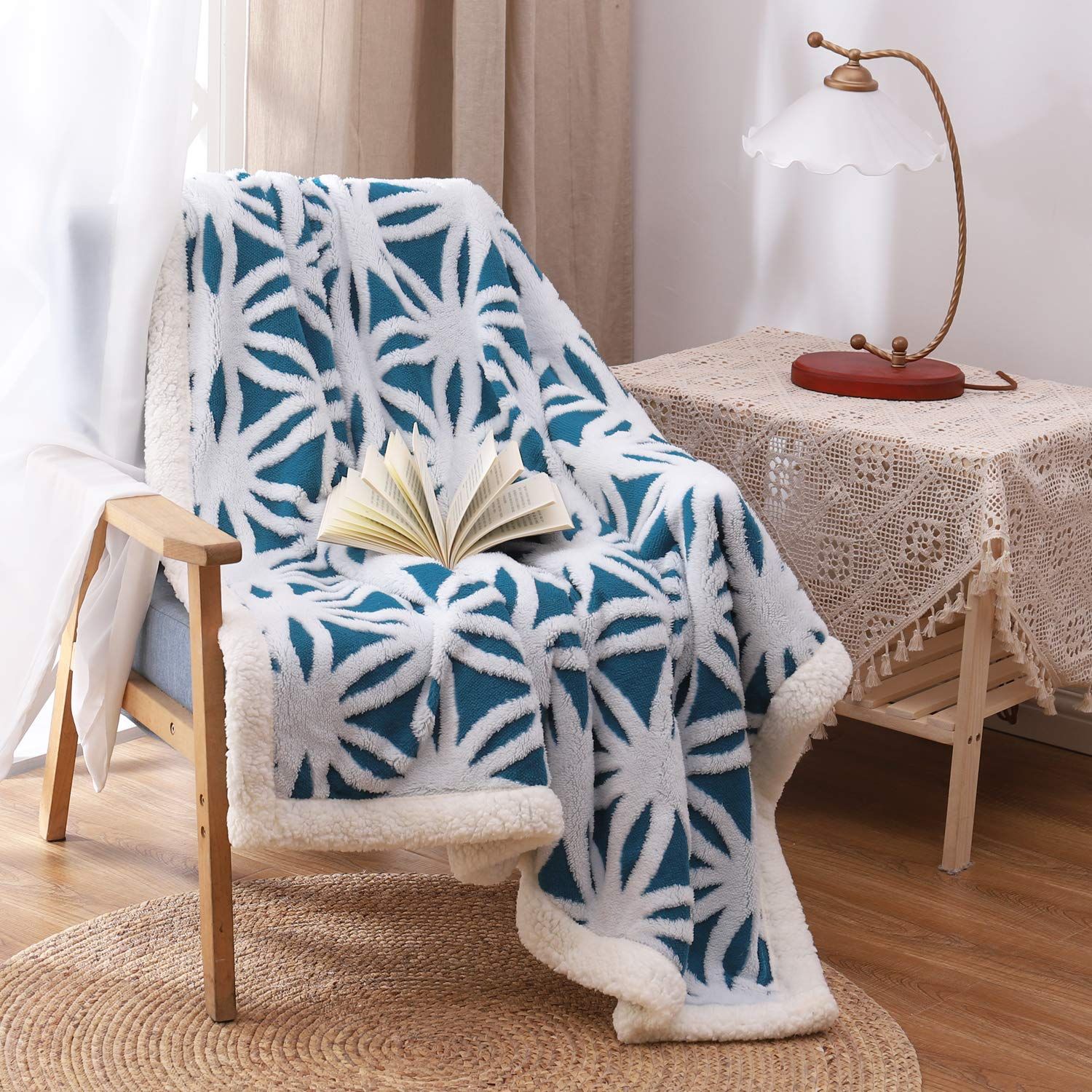 sledar スレダー 毛布 掛け毛布 ダブル 発熱二枚合わせ パイル シープ調 ふわふわ 丸洗いOK 抗菌防臭 防ダニ加工 北欧風 プレゼント 秋冬 180ｘ210cmティール