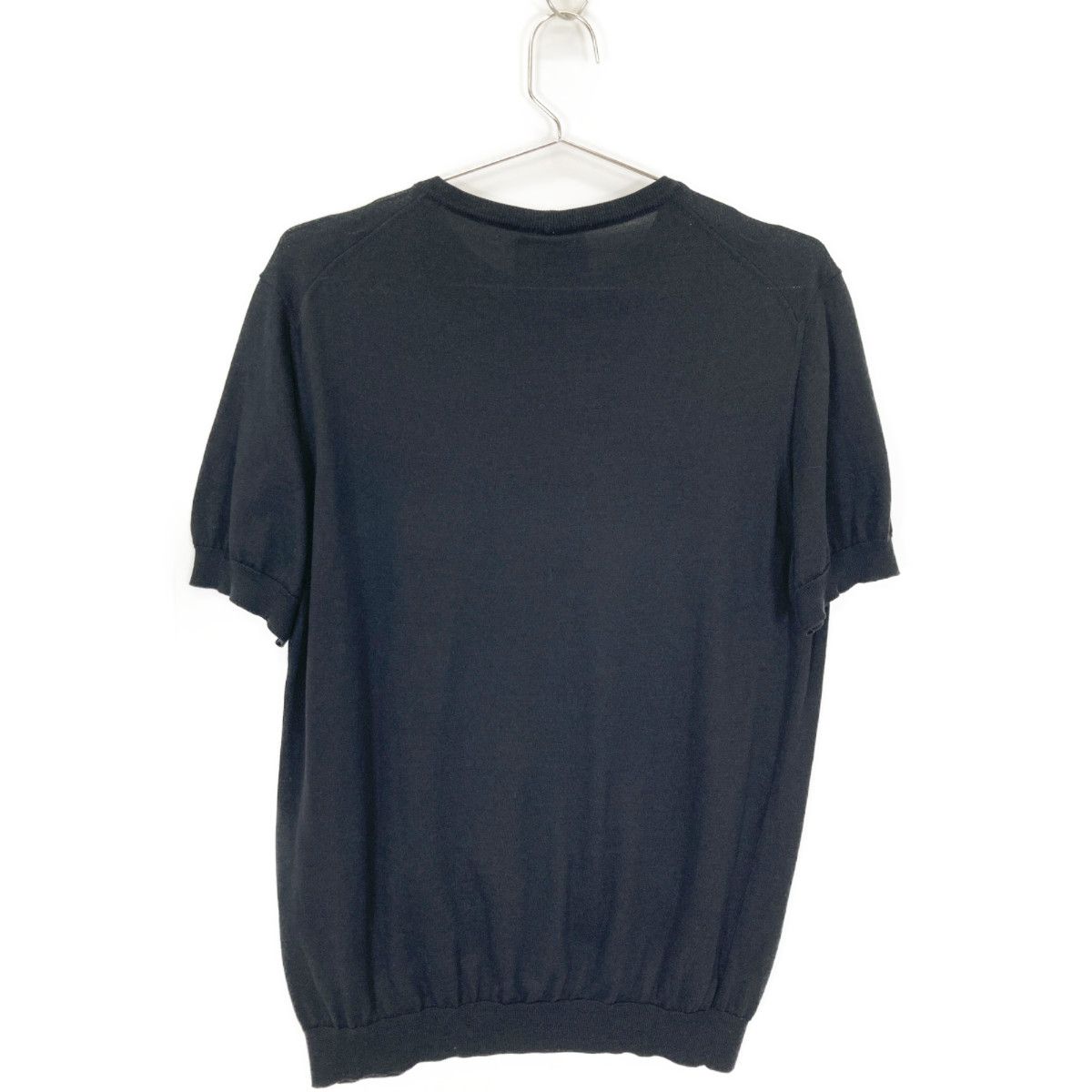 GIORGIO ARMANI ジョルジオアルマーニ ﾌﾞﾗｯｸ 桑蚕綿 S/S ﾆｯﾄ ﾄｯﾌﾟｽ 46