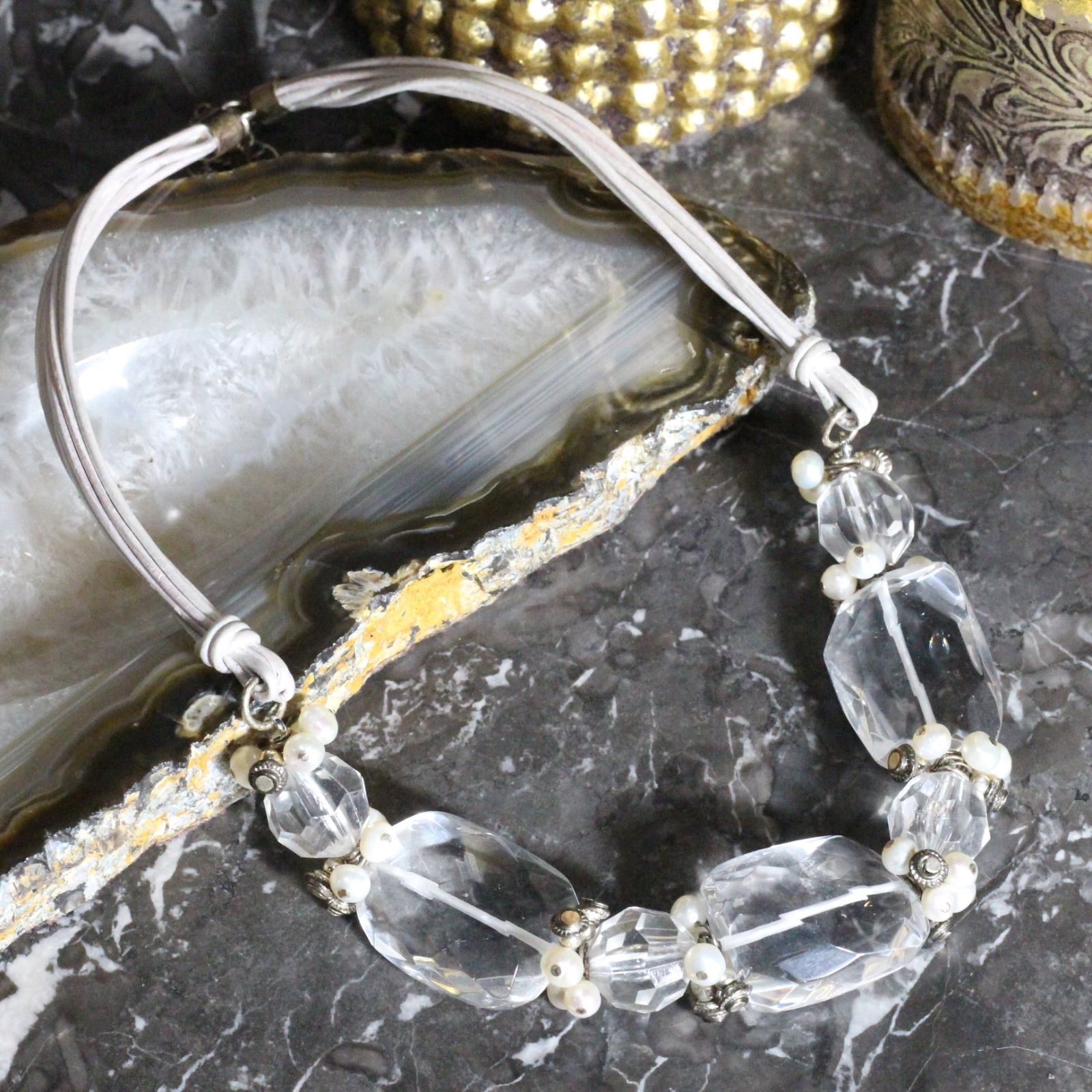 USA VINTAGE CLEAR STONE DESIGN NECKLACE|アメリカ古着クリアストーンデザインネックレス