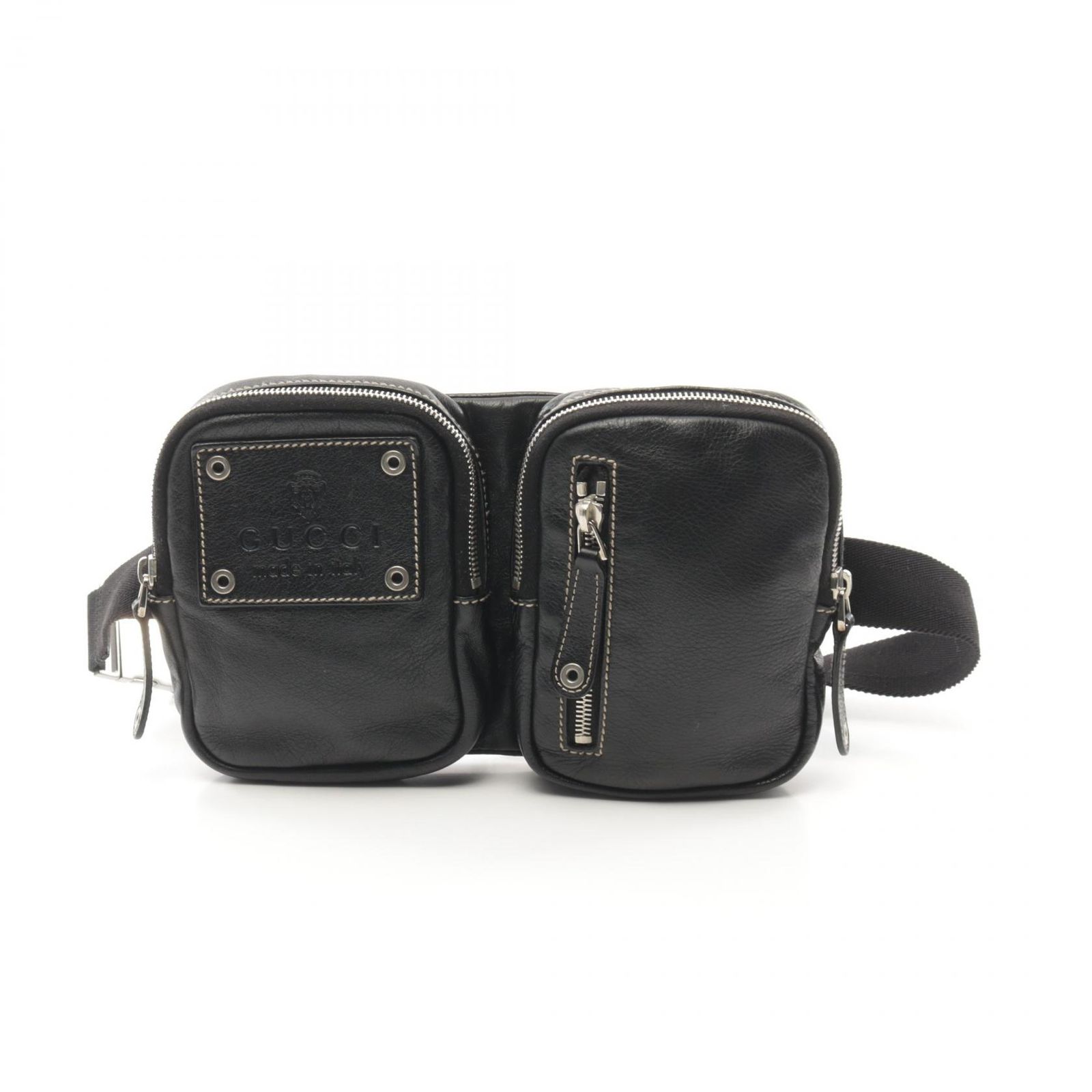 グッチ GUCCI ウエストバッグ 201846 ブラック レザー ウエストバッグ メンズ Used A