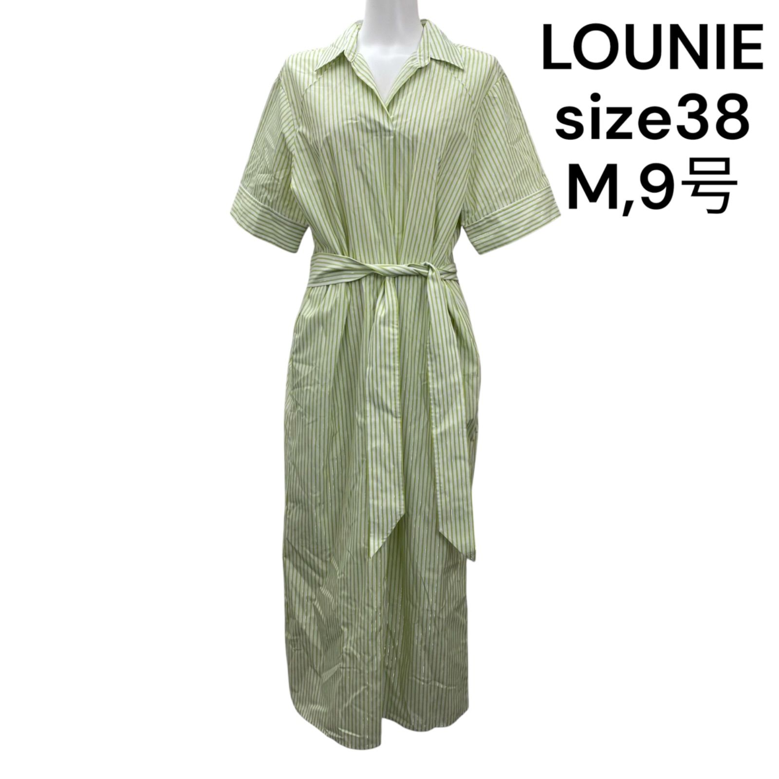 ◇美品 ルーニィ LOUNIE シャツワンピース 半袖 ロング ストライプ 