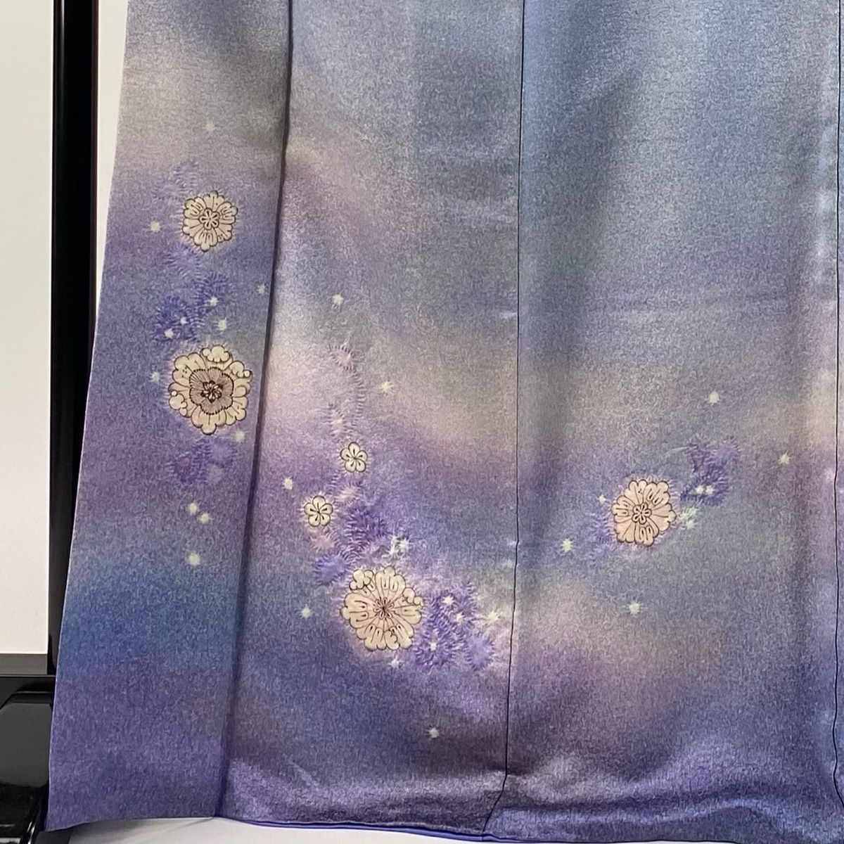 付下げ 身丈170.5cm 裄丈68.5cm L 袷 久保田一竹工房 落款 辻が花 金通し ぼかし 青灰色 正絹 一つ紋