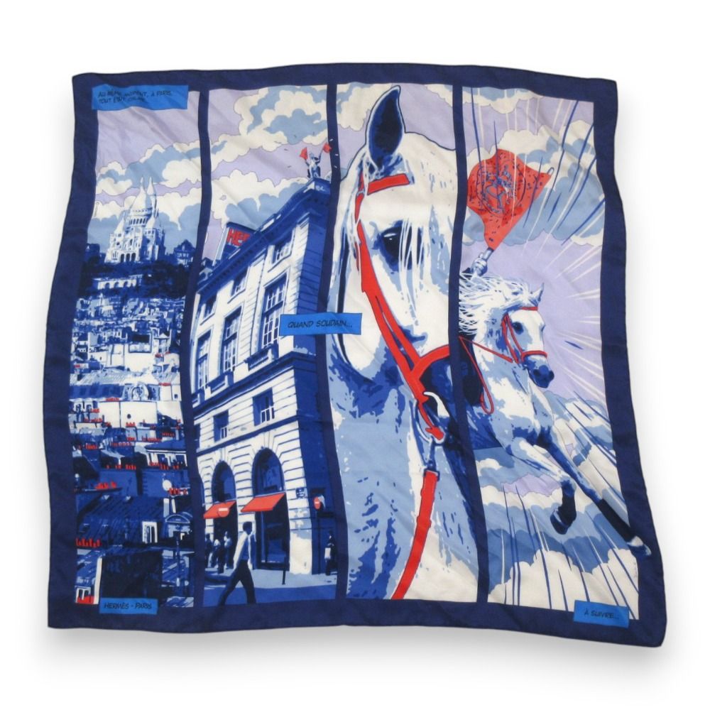 美品 HERMES エルメス カレ70 QUAND SOUDAIN その時、突然！ シルク100