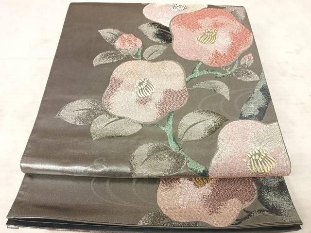 平和屋着物◎六通柄袋帯 春椿 プラチナ引箔袋 金銀糸 正絹 逸品