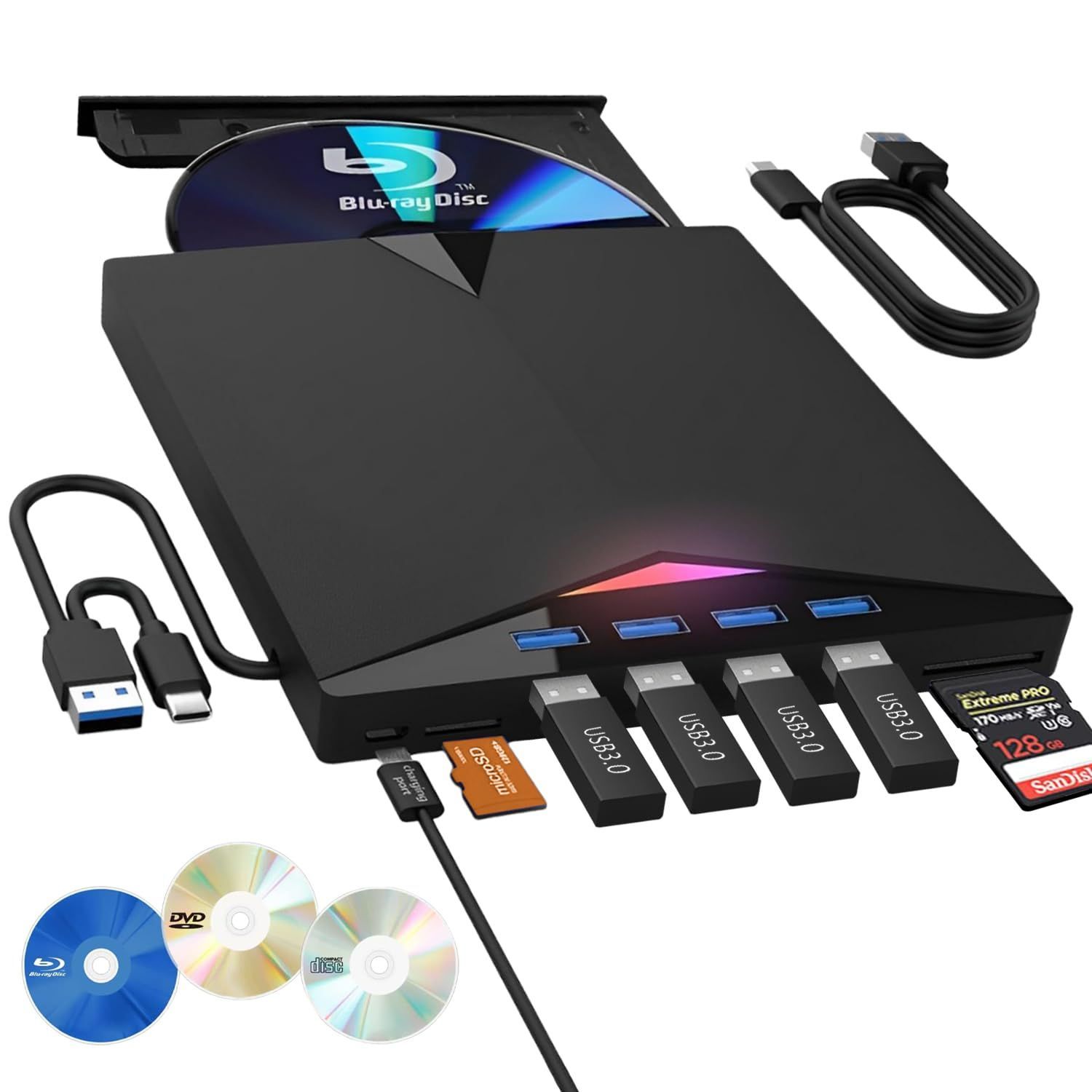 DVD +/-RW CD 光学ドライブ ポータブルブルーレイドライブ ラップトップ用 読み取り/書き込み BD/CDDVDドライブ Windows blu-rayプレイヤー PC 3D Mac Type-C 3.0 MacBook USB デスクトップ用 外付