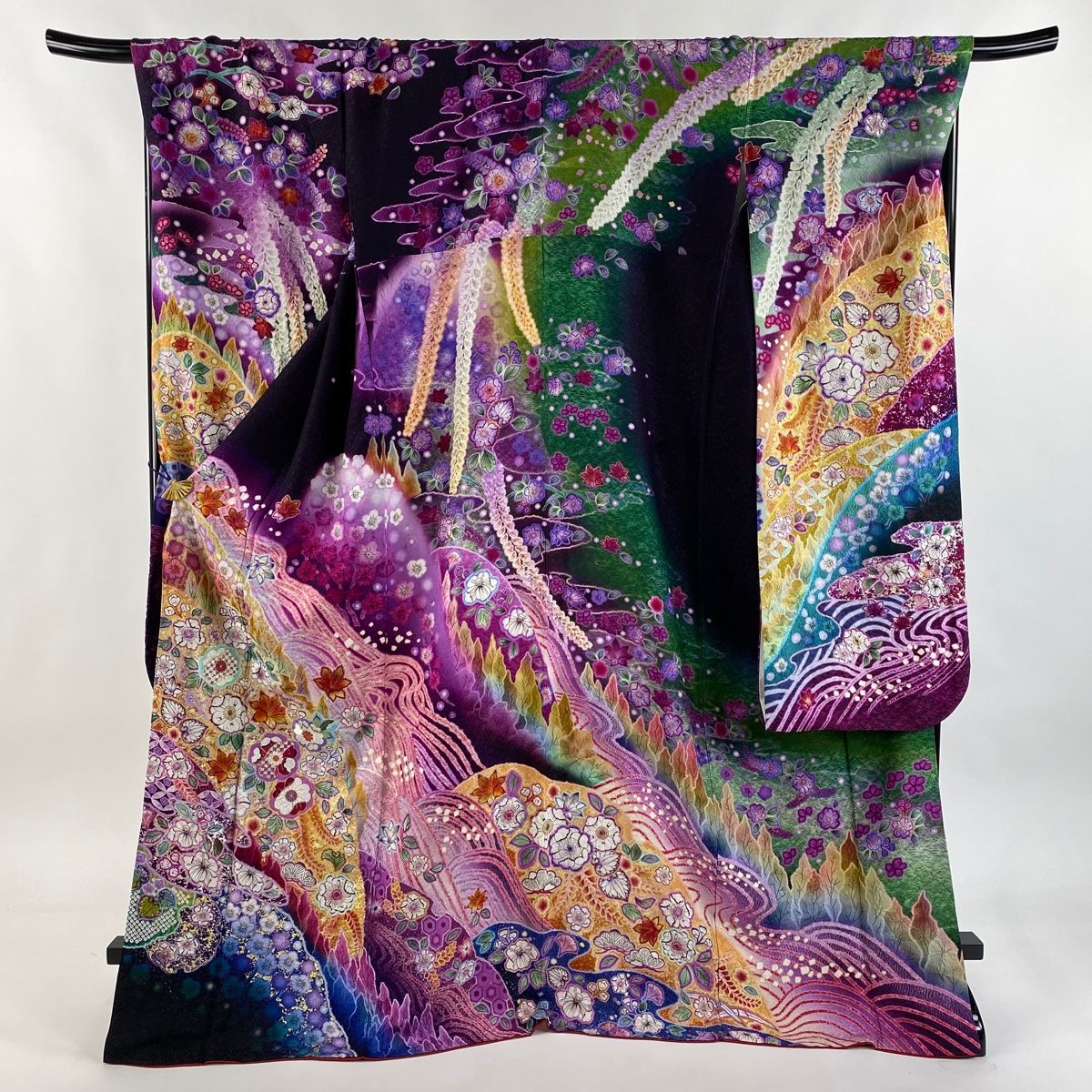 振袖/鼓草花金彩染め分け紫中古美品振袖set/身丈167.5裄丈66.5紫成人式 振袖/鼓草花金彩染め分け紫美品振袖set/身丈167.5裄丈66.5紫成人式