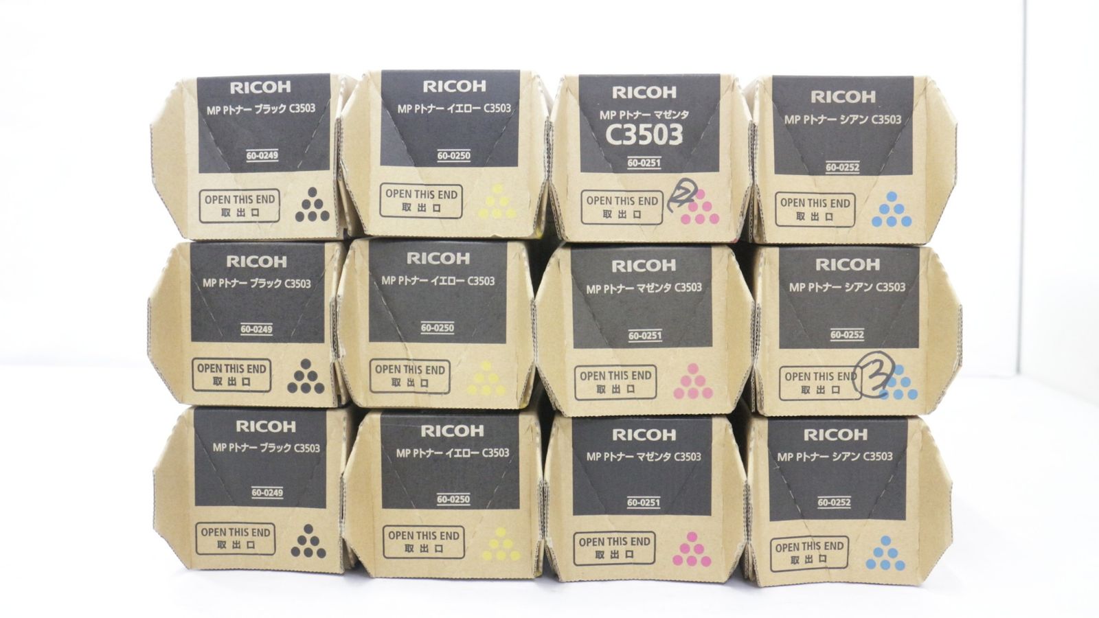 ♥ RICOH 純正 トナー C3503 4色12本 シアン マゼンタ イエロー ブラック×各3 リコー ITDGUZDDW4W0-D-F22.5-byebye