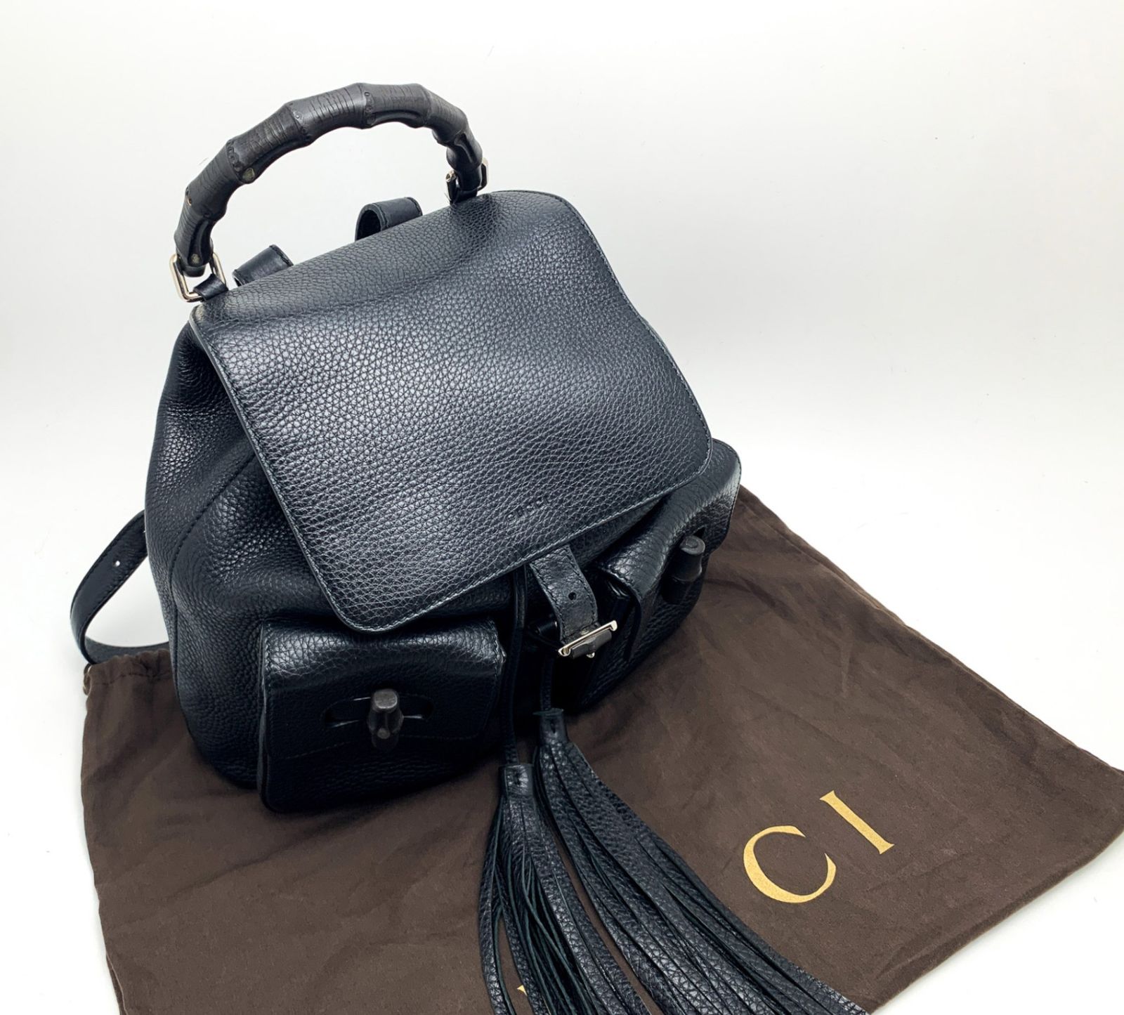 GUCCI グッチ 370833 バンブー タッセル フリンジ 黒 ブラック