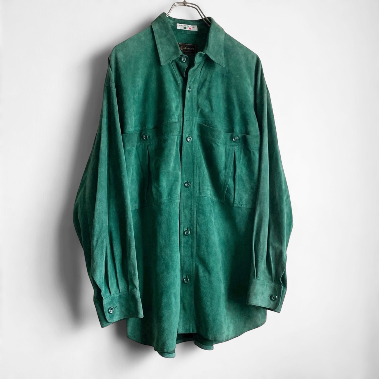 80s〜イタリア製 リアルスウェードレザー デザインシャツ グリーン German s