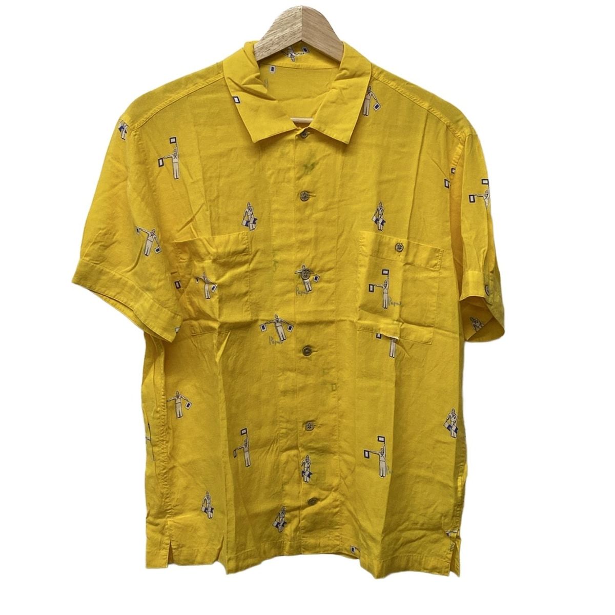 Papas パパス 半袖シャツ サイズ46 S メンズ - イエロー×マルチ 半袖|両胸ポケット|人柄