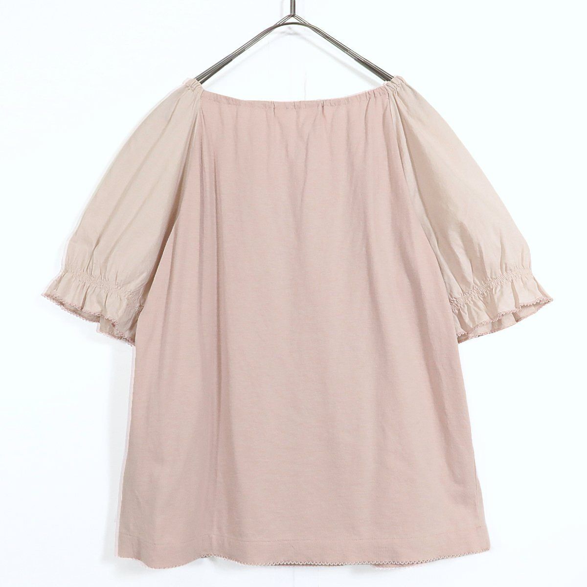 売れ筋商品|||ピンクハウス★カットソー 大きいサイズ4(L) 薄いピンク系 フリル付き♪異素材ミックス♪レターパック可 z11542 ピンクハウス☆カットソー 大きいサイズ4(L) 薄いピンク系