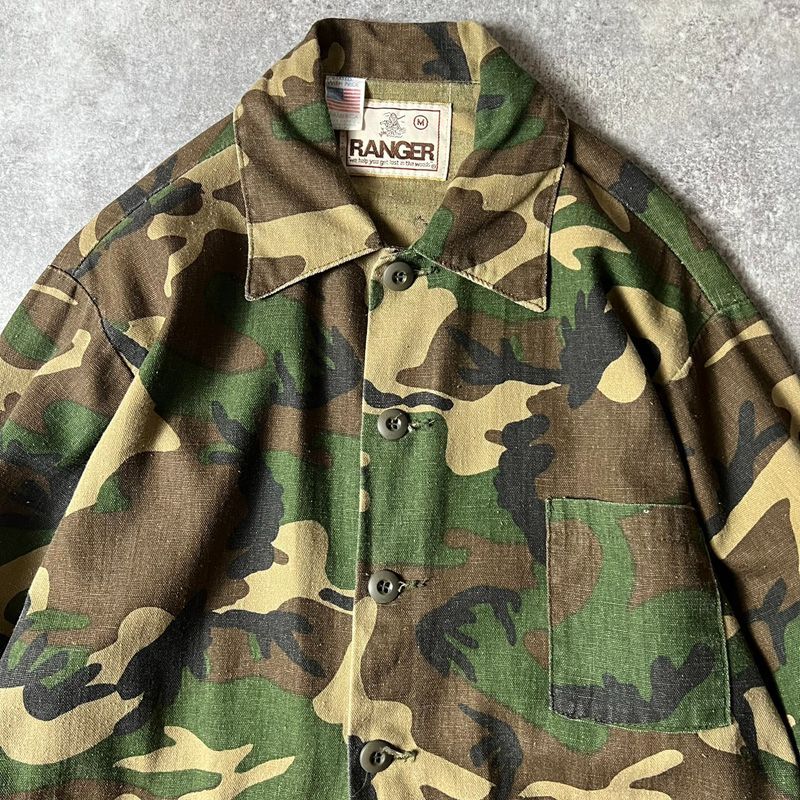 80s USA製 RANGER ウッドランド カモ 迷彩 コットン ハンティング