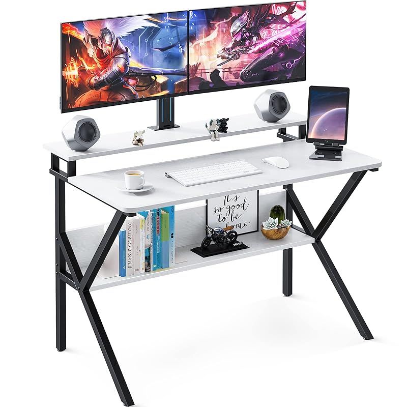 KKL パソコンデスク モニター台付き 幅100cm×奥行60cm 机 pcデスク ゲーミングデスク コンパクト おしゃれ 省スペース テレワークデスク 一人暮らし 組立簡単 ラック付きデスク モニターアーム