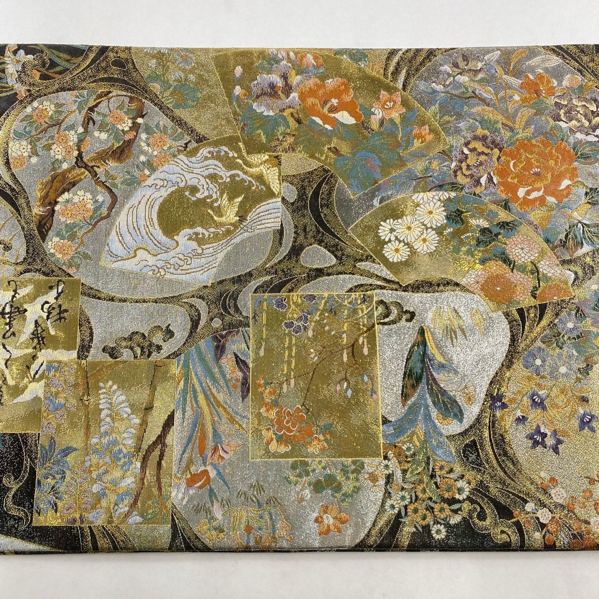 在庫一掃】 丸帯 美品 逸品 平安雅祭礼図 金糸 箔 銀色 全通 正絹 【 在庫一掃】 丸帯 美品 逸品 平安雅祭礼図 金糸 箔 銀色 全通 正絹 【