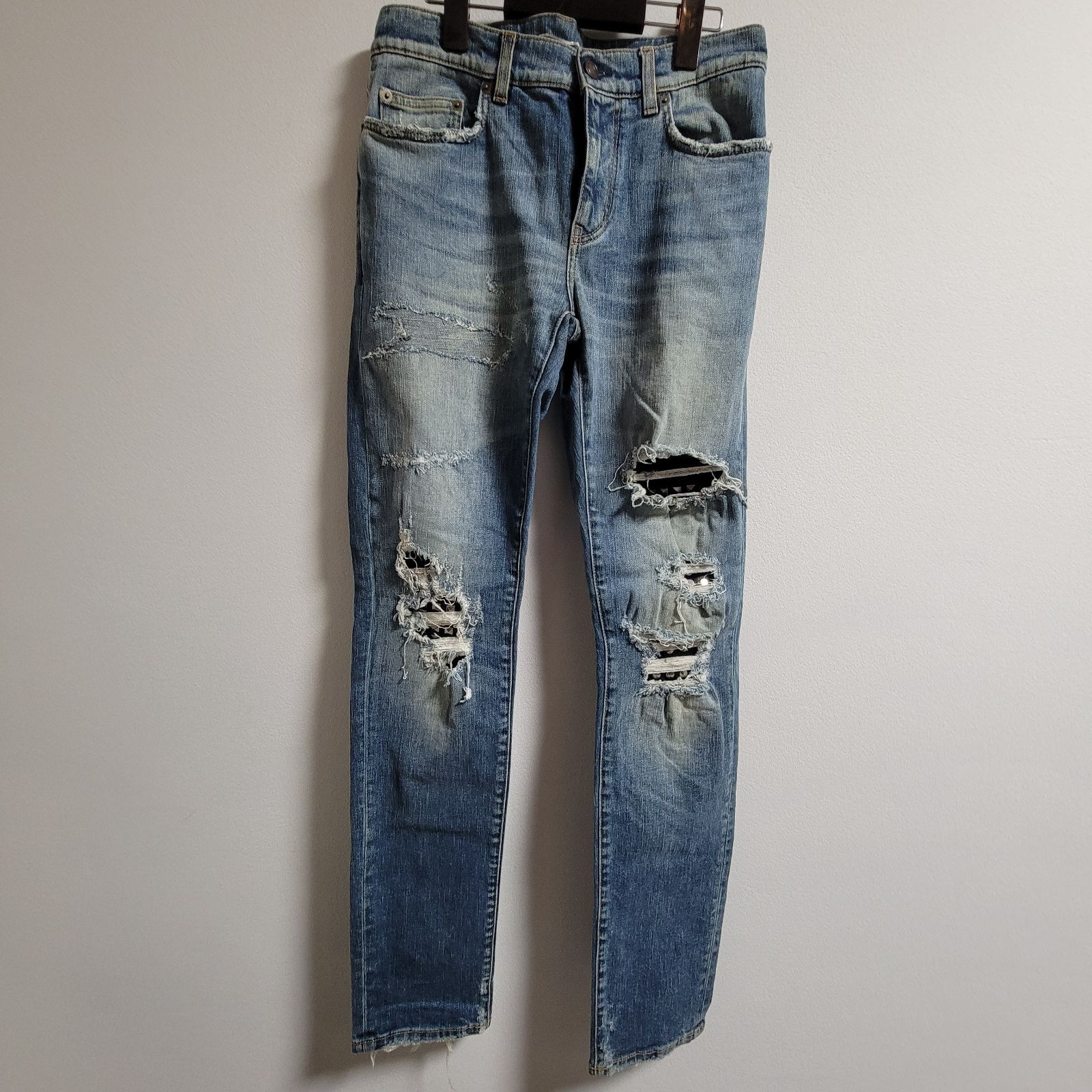 Saint Laurent D02 lw ダメージデニム サンローランパリ D02 スキニー ダメージ デニム 29 レザーパッチ