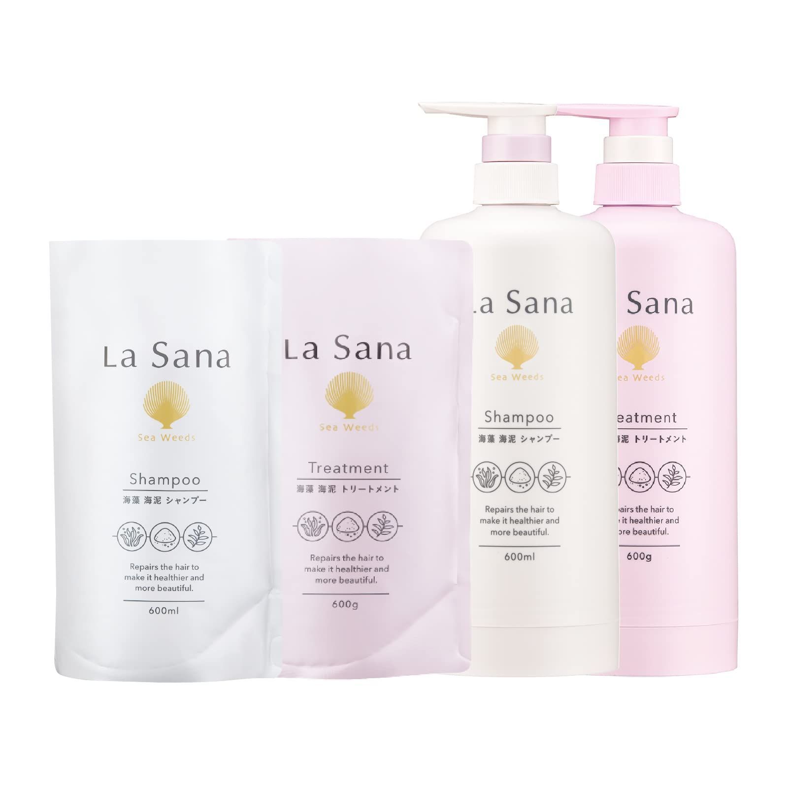 ラサーナ La Sana 海藻 海泥 シャンプー＆トリートメント ローズヒップの甘ずっぱいさわやかな香り ボトル付きセット