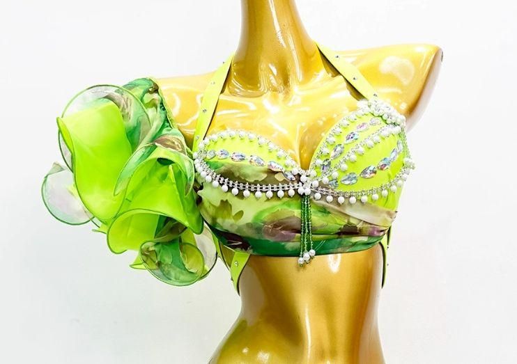 ベリーダンス衣装 トップスブラ スカート グリーン オーダーメイド