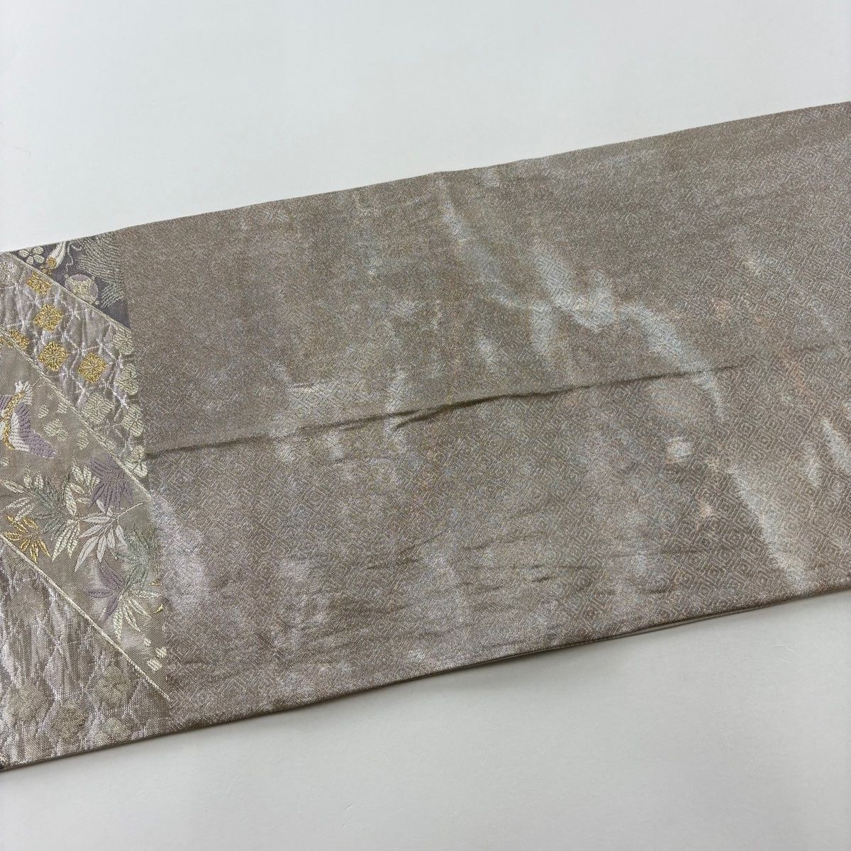 袋帯 秀品 松竹梅 宝尽くし 刺繍 金銀糸 灰紫 六通 正絹 【中古