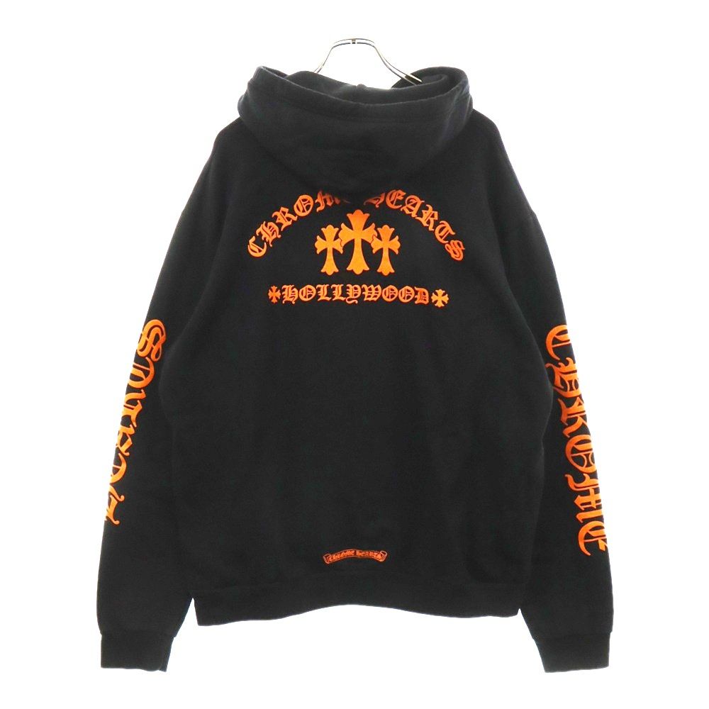CHROME HEARTS (クロムハーツ) SWTSHRT PLVR アームロゴ セメタリーバックプリント プルオーバーパーカー ブラック/オレンジ