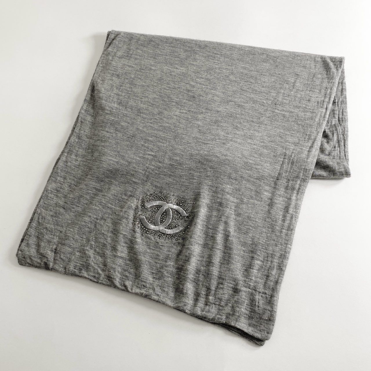 d12-4 CHANEL シャネル CC ココマーク ラインストーン カシミヤ シルク 