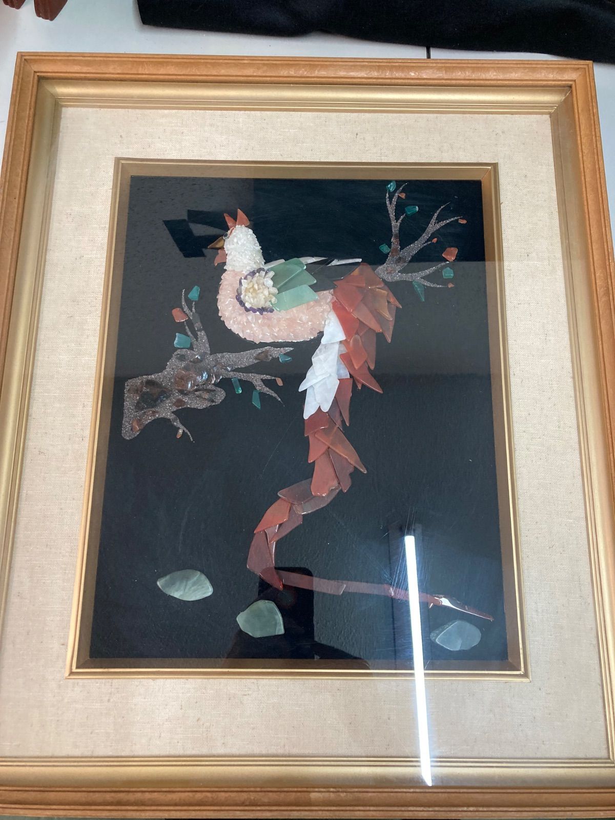 品質が完璧 原石 宝石画 額縁 アンティーク】額装 鑑賞石 絵画 花 花瓶 絵画