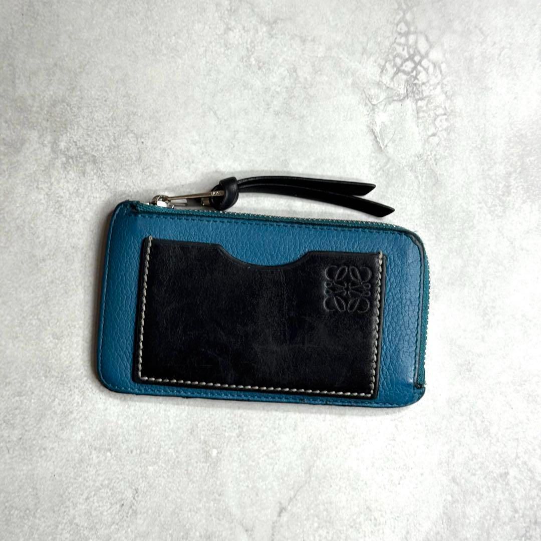 美品 希少 ロエベ コイン カードホルダー フラグメントケース 青 LOEWE ロエベ / ソフトグレインカーフコインカードホルダー