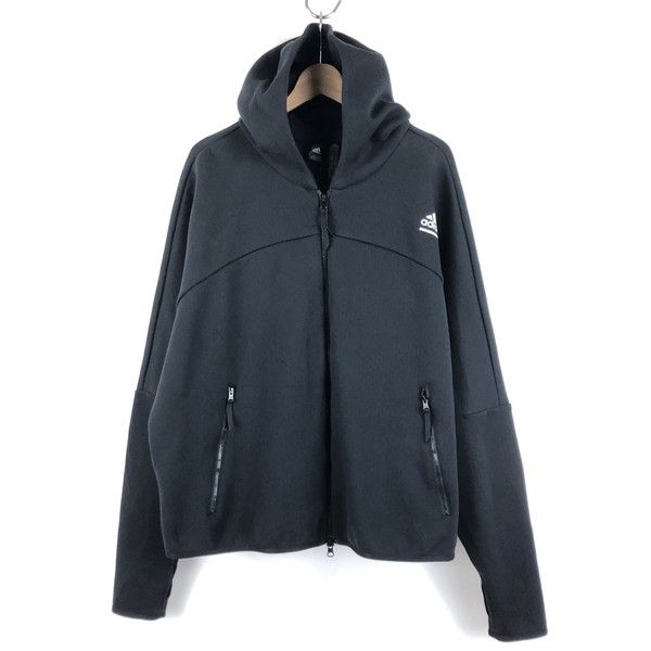 【古着】 adidas アディダス ボンディングジャケット フード付き ドルマンスリーブ 3XLサイズ ブラック系 【中古】 n060937