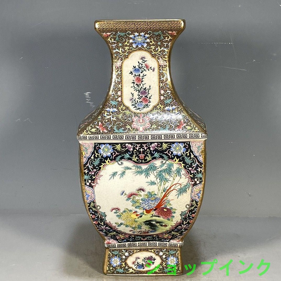 清乾隆琺瑯彩花鳥図紋四方賞瓶 景徳鎮 陶磁器 装飾品 工芸品 美術品 置物 清乾隆琺瑯彩花鳥図紋四方賞瓶 景徳鎮 陶磁器 装飾品 工芸品
