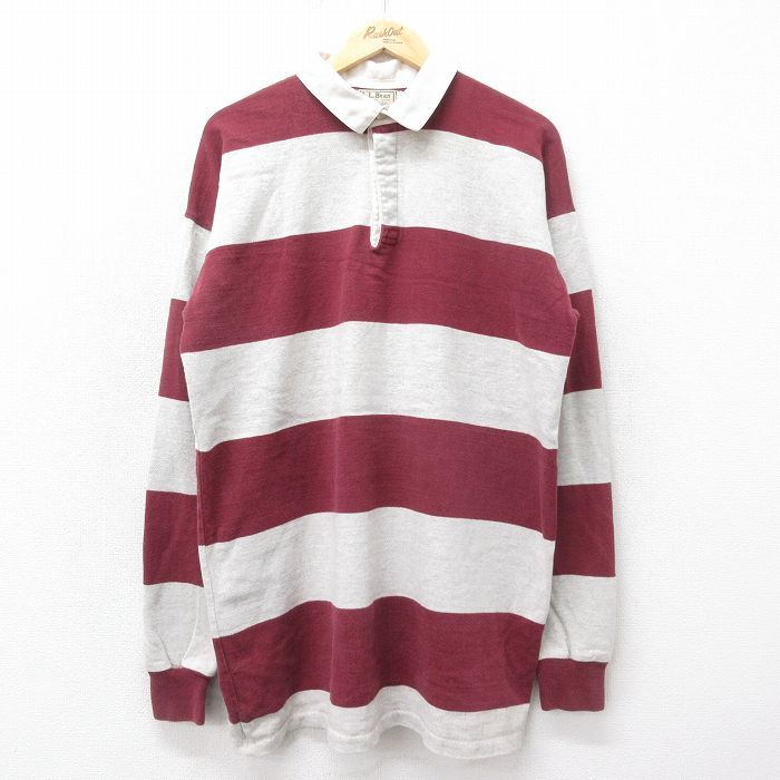 XL/古着 エルエルビーン LLBEAN 長袖 ブランド ラガー シャツ メンズ 80s ロング丈 コットン エンジ他 ボーダー spe 24sep07 中古 トップス