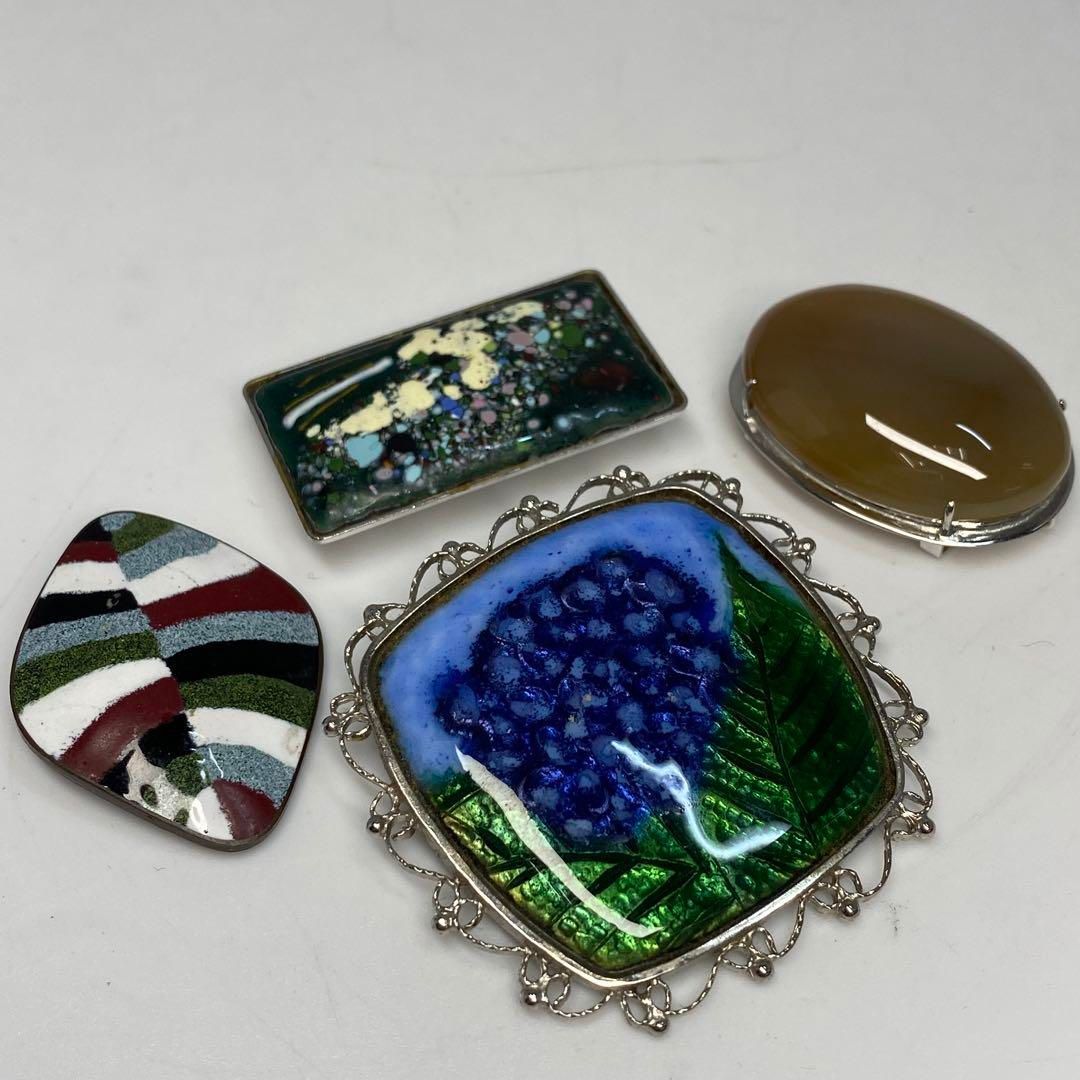 銀七宝 孔雀ブローチ等 販売 121g 東H6-0428ア11 純銅の七宝と孔雀の