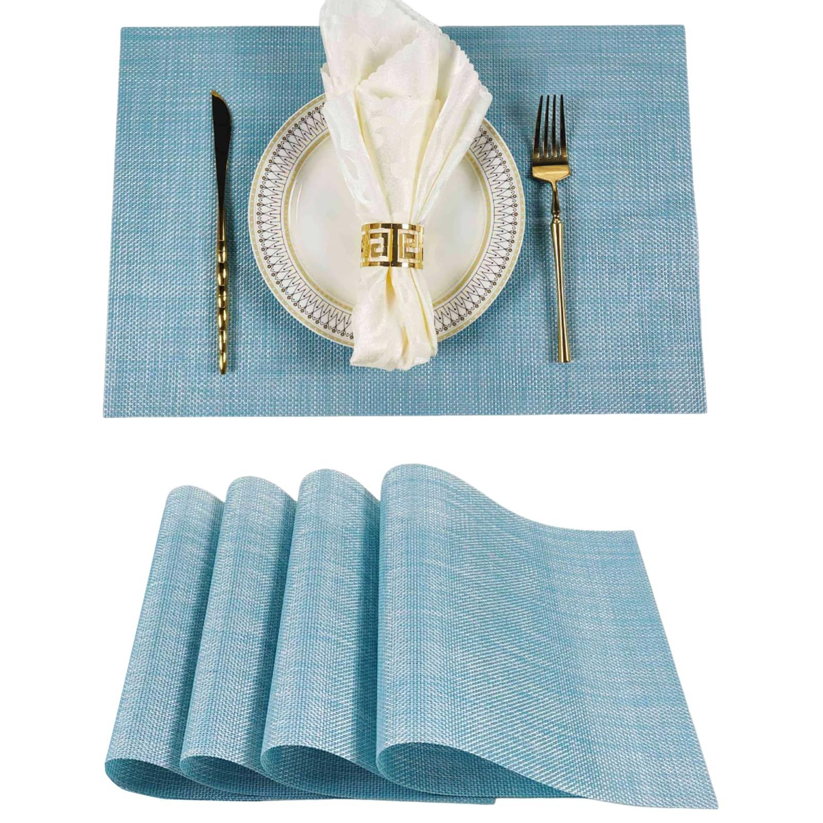 ビニール PVC おしゃれ 北欧 四角 方型 ４枚セット 防水 滑り止め 汚れ防止 テーブルマット 断熱 保護 お手入れ簡単 ランチョンマット 拭き取り 食卓飾り 雰囲気 Senteria 調理台 食卓 家庭用 45 30cm ブルー