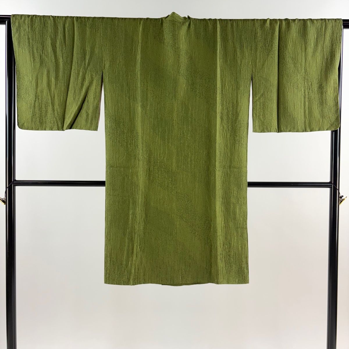 道行 身丈108cm 裄丈67cm M 和装コート 千代田衿 地紋 幾何学模様 茶緑色 正絹