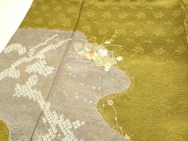 y*a様 訪問着 未使用 たたき染めモノクローム 手描き 花鳥図が美しい♪sol y*a様 訪問着 未使用 たたき染めモノクローム 手描き 花鳥図が