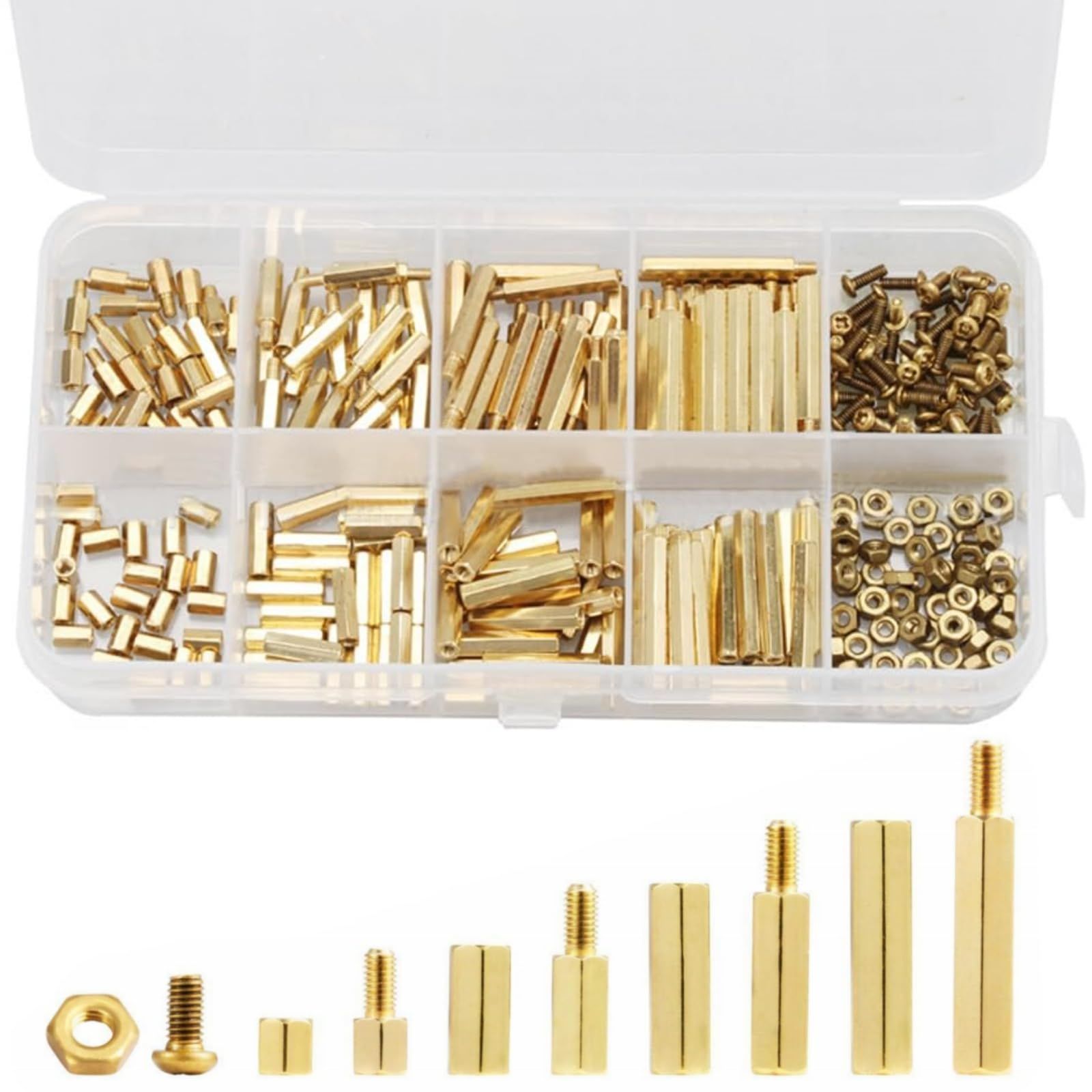 セット ケース付き 六角ねじ 六角柱 M 2 真鍮 ボルト ナット 六角スペーサー 機械 修理 黄銅 基板の固定に向け