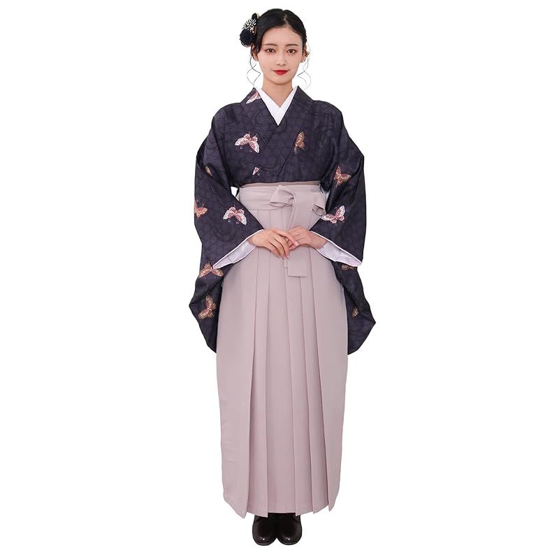 KYOETSU] [キョウエツ] 袴セット 二尺袖着物 無地袴 卒業式 4点
