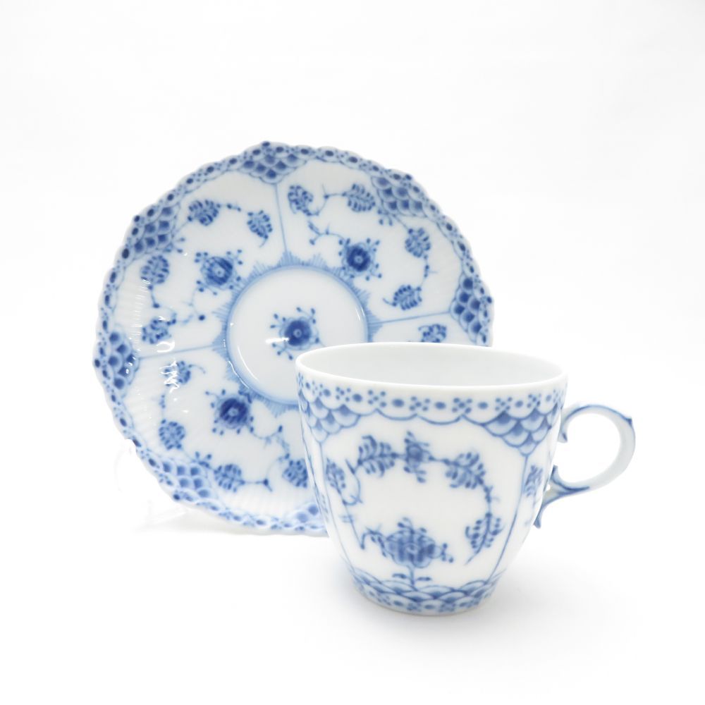  ROYAL ロイヤルコペンハーゲン ブルーフルーテッドフルレース デミタスカップ＆ソーサー 3客 セット エスプレッソ モカ テーブルウェア カップ ソーサー コーヒー ティーカップ