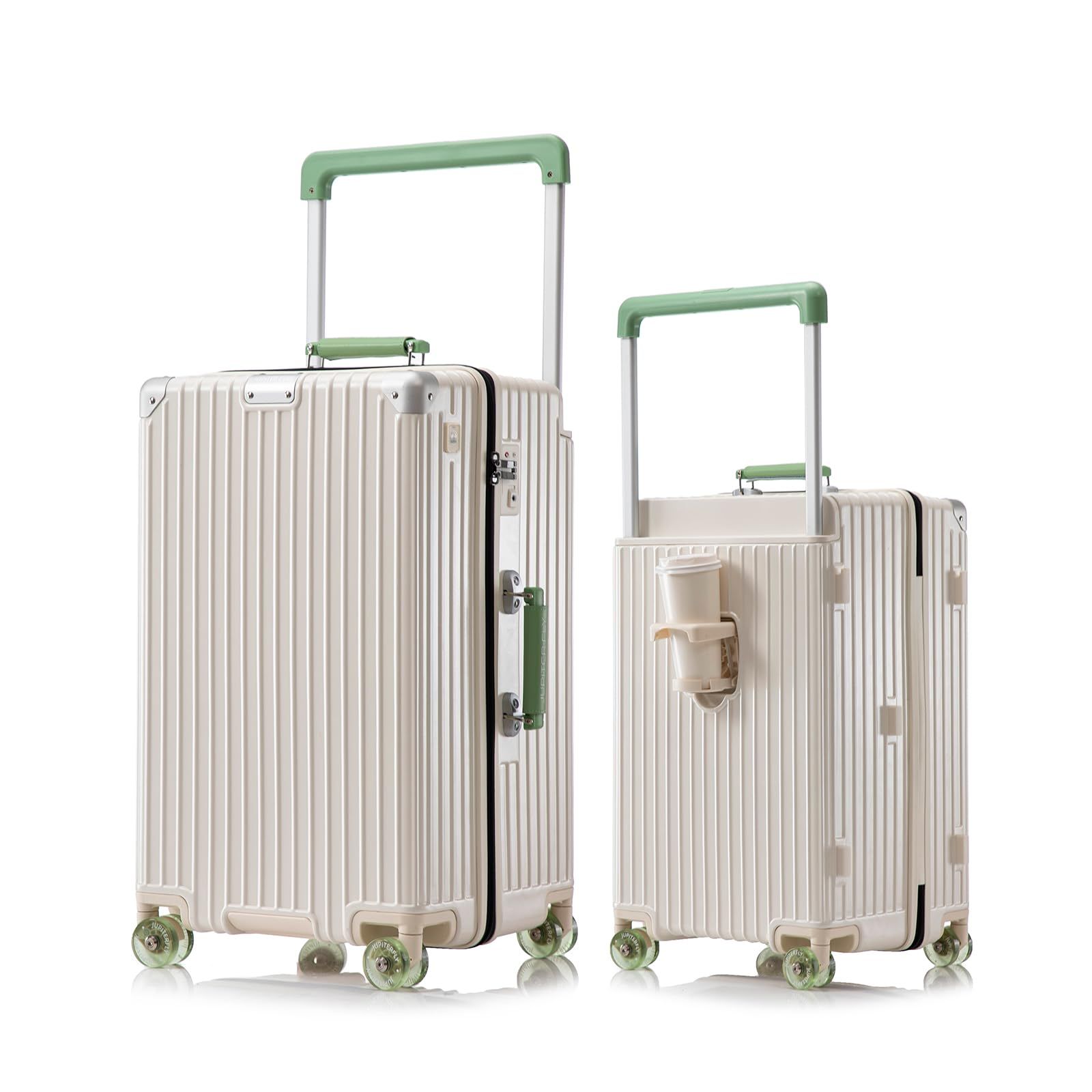 タビトラ JUPITER FLY スーツケース キャリーケース ワイドハンドルキャリー USBポート付き USB充電 TSAロック カップホルダー付き 隠しフック機能 360度回転 ファスナーフレーム 出張 静音 超軽量 可愛い 旅行 ホワイト M