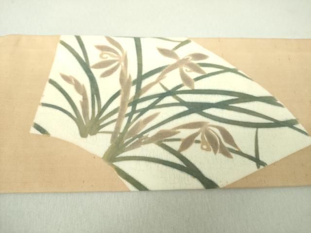 平和屋着物○九寸名古屋帯 紬地 作家物 手描き 地紙花文 正絹 逸品  