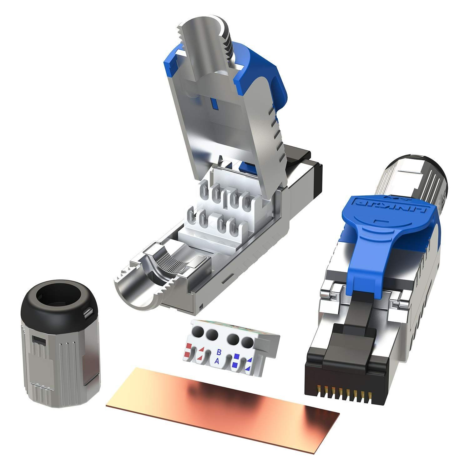 【新着商品】プラグ | ターミネーション HDBaseT メタルフィールド Easy ダイカスト ジャック シールド | 10G イーサネット RJ45 コネクタ Cat6A | - インターネット 個入り アダプター 2 [ブルー] [LINKUP]