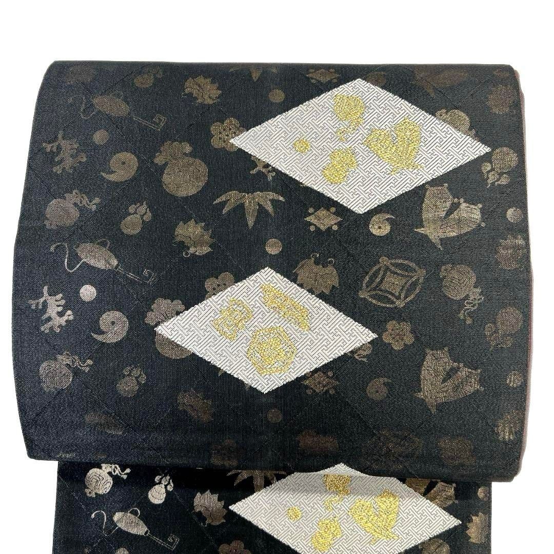 袋帯 リバーシブル 七宝 花菱 宝尽くし 金彩 金糸 着物 045a p