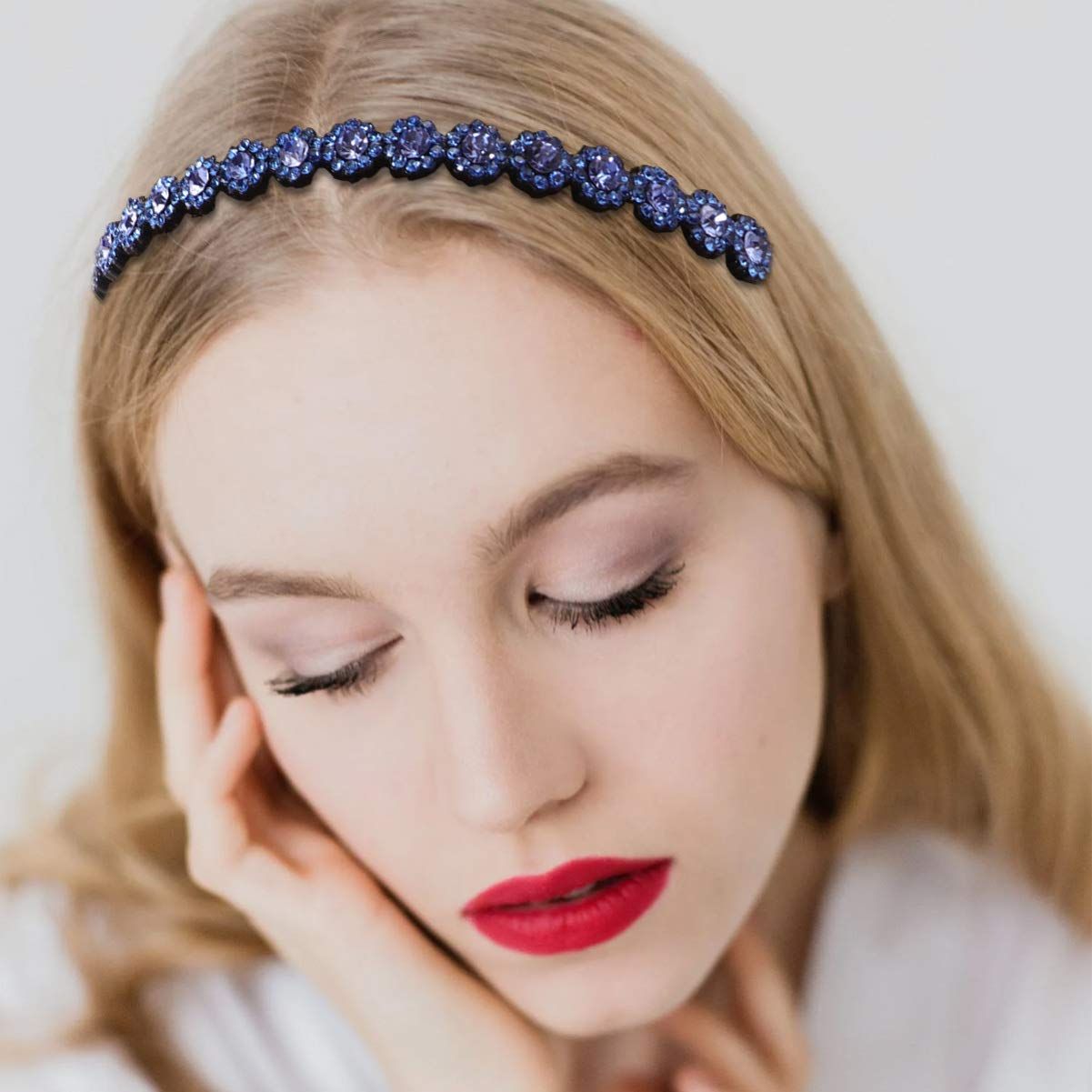  レディース コーム付きカチューシャ カチューシャ キラキラ ラインストーン付き ヘア 大人っぽい ヘアフープ ヘアバンド FRCOLOR 滑り止め 波型 前髪 髪飾り ブルー ヘアバンド ヘアケア