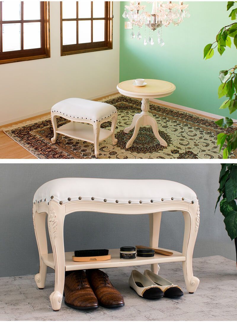 猫足チェア 猫脚椅子 アンティークスツール ホワイト系 アンティーク