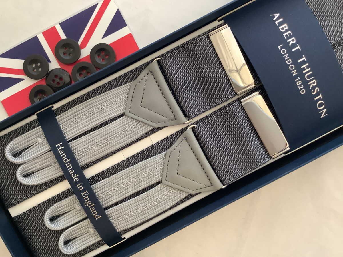 サスペンダー英国製アルバートサーストン上級グレイモアレにグレイブレイドGYGYLTGY B168