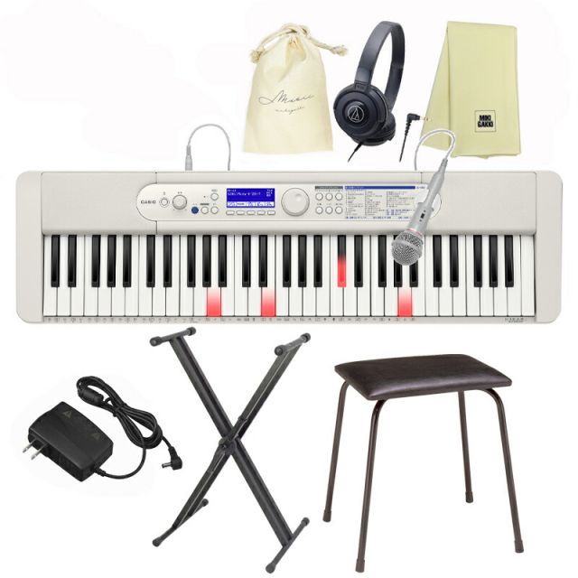 CASIO カシオ LK-540WE ホワイト X型スタンド 椅子 CB5 ヘッドフォン ATH-S100BK クロス 巾着 セット | 光ナビゲーション キーボード 61鍵盤